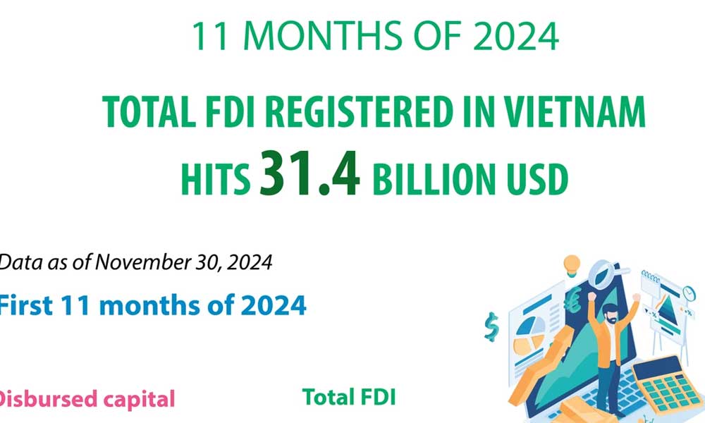 Total FDI registered in Vietnam hits 31.4 billion USD in January-November